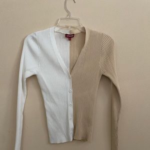 Staud Color Block Ribbed Cardigan Sweater
